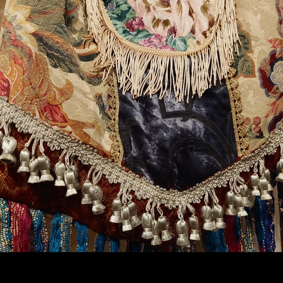 Large Hand Crafted Tapestry Fringe Purse Boho Crossbody Bag Upcycled - Picture 2 of 5